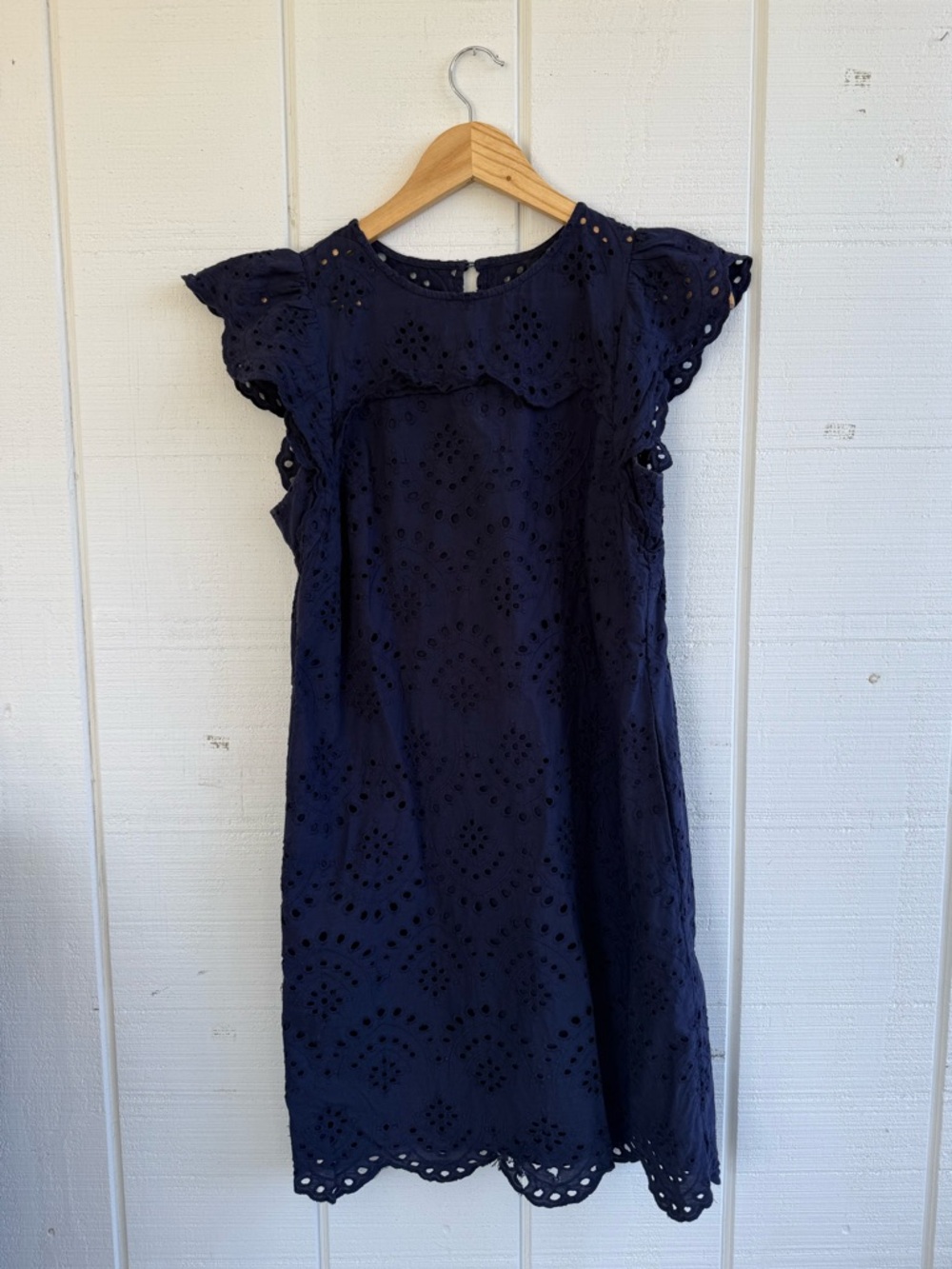Sam Edelman Navy Eyelet Sheath Flutter Sleeve 100% Cotton Dress Size Small